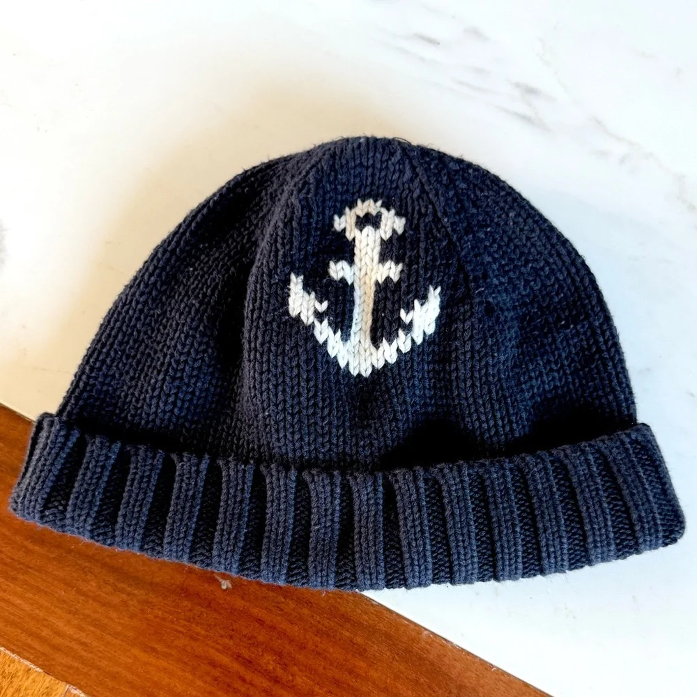 BABY GAP Toddlers Boys HAT Navy Blue Anchor Knit Beanie Size XS/S 12-24 months
